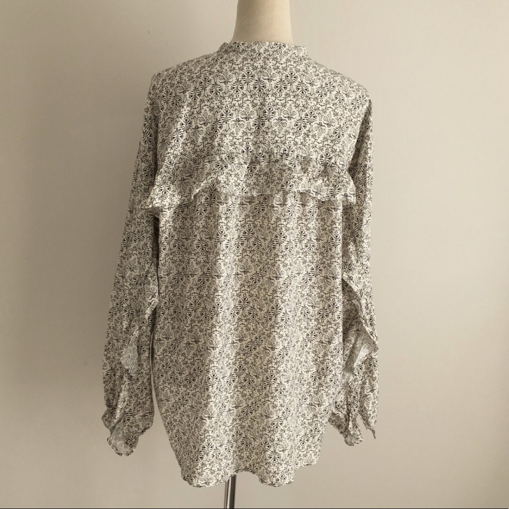 MAX STUDIO | Cream Black Floral Ruffle Back Sleeve Shirt S